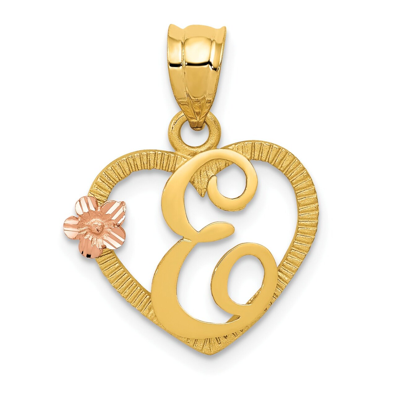 14K Two Tone Gold Initial Letter E Heart Charm Jewelry 22mm x 16mm